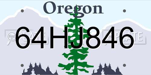 64HJ846 Oregon License Plate
