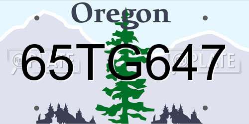 65TG647 Oregon License Plate