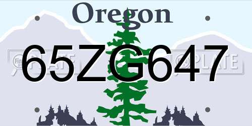 65ZG647 Oregon License Plate