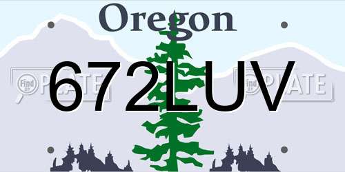 672LUV Oregon License Plate