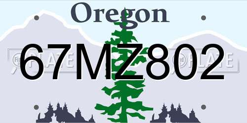 67MZ802 Oregon License Plate