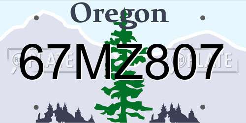 67MZ807 Oregon License Plate