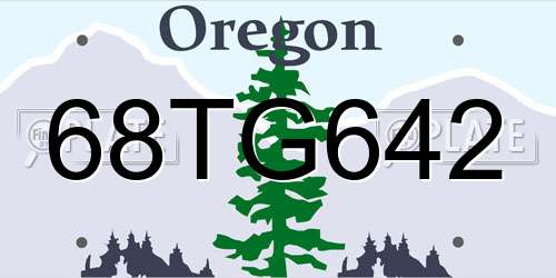 68TG642 Oregon License Plate