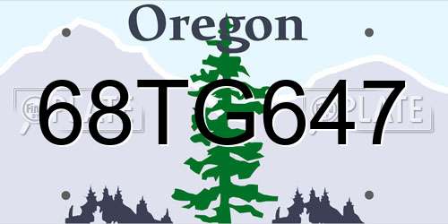 68TG647 Oregon License Plate