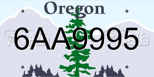 6AA9995 Oregon License Plate