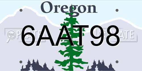 6AAT98 Oregon License Plate