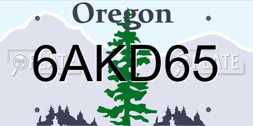 6AKD65 Oregon License Plate