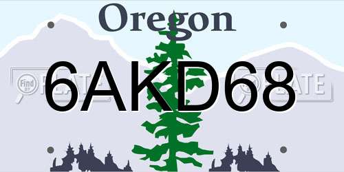 6AKD68 Oregon License Plate
