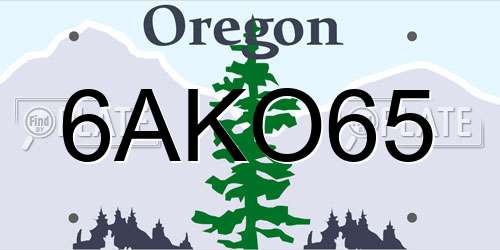 6AKO65 Oregon License Plate