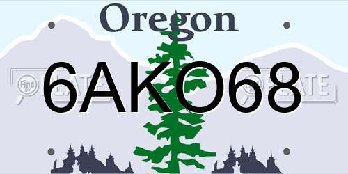 6AKO68 Oregon License Plate