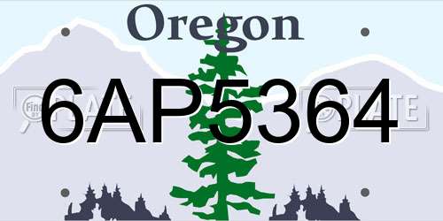 6AP5364 Oregon License Plate
