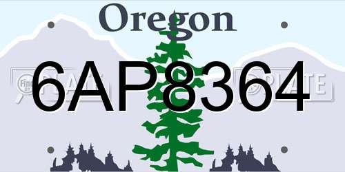 6AP8364 Oregon License Plate