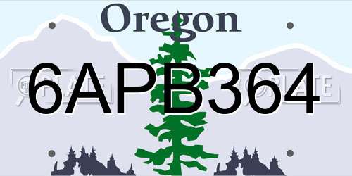 6APB364 Oregon License Plate