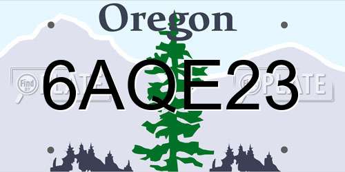 6AQE23 Oregon License Plate