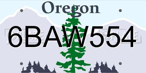 6BAW554 Oregon License Plate