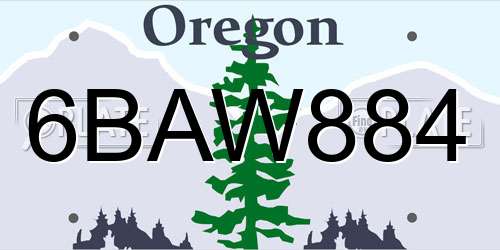 6BAW884 Oregon License Plate