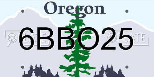 6BBO25 Oregon License Plate