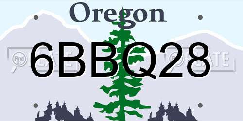 6BBQ28 Oregon License Plate