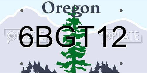 6BGT12 Oregon License Plate