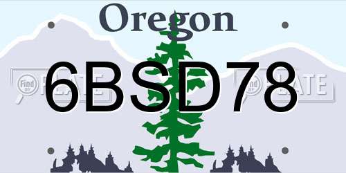 6BSD78 Oregon License Plate