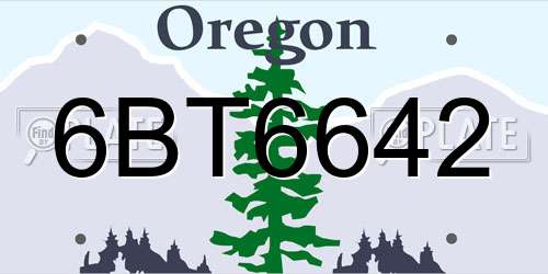 6BT6642 Oregon License Plate