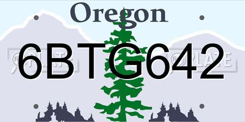 6BTG642 Oregon License Plate