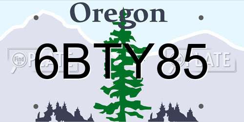 6BTY85 Oregon License Plate