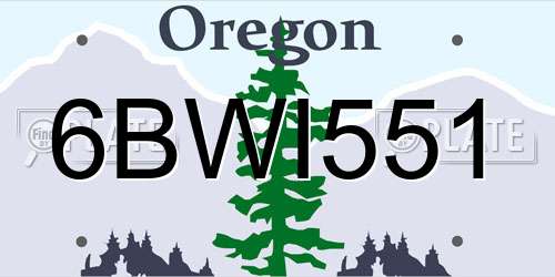 6BWI551 Oregon License Plate