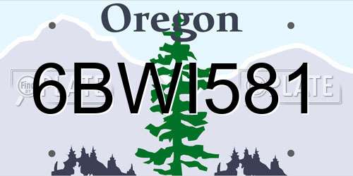 6BWI581 Oregon License Plate