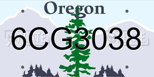 6CG3038 Oregon License Plate