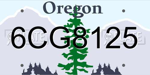 6CG8125 Oregon License Plate