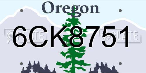6CK8751 Oregon License Plate