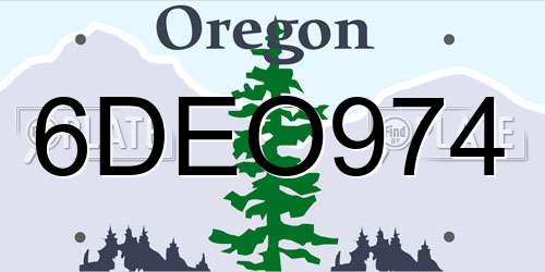 6DEO974 Oregon License Plate