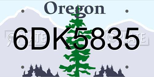6DK5835 Oregon License Plate