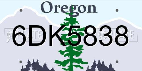 6DK5838 Oregon License Plate