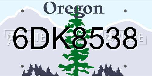 6DK8538 Oregon License Plate
