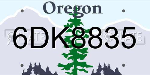 6DK8835 Oregon License Plate