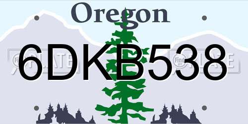 6DKB538 Oregon License Plate