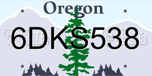 6DKS538 Oregon License Plate