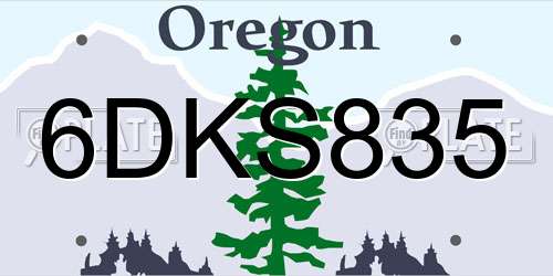 6DKS835 Oregon License Plate