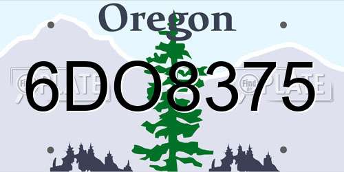 6DO8375 Oregon License Plate