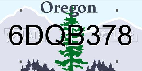 6DQB378 Oregon License Plate