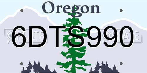 6DTS990 Oregon License Plate