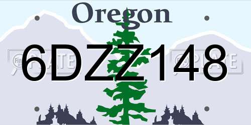 6DZZ148 Oregon License Plate