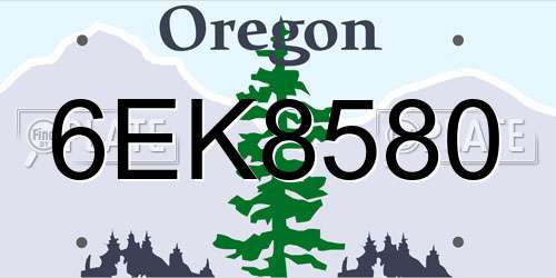 6EK8580 Oregon License Plate