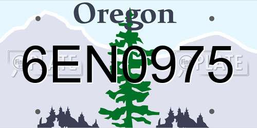 6EN0975 Oregon License Plate