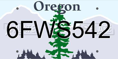 6FWS542 Oregon License Plate