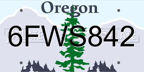 6FWS842 Oregon License Plate