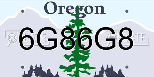 6G86G8 Oregon License Plate