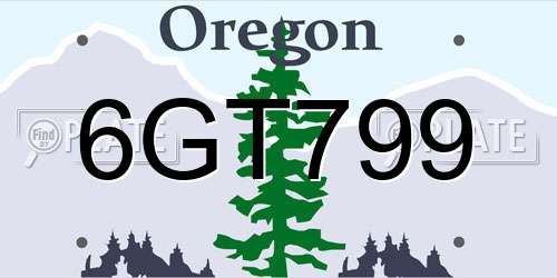6GT799 Oregon License Plate